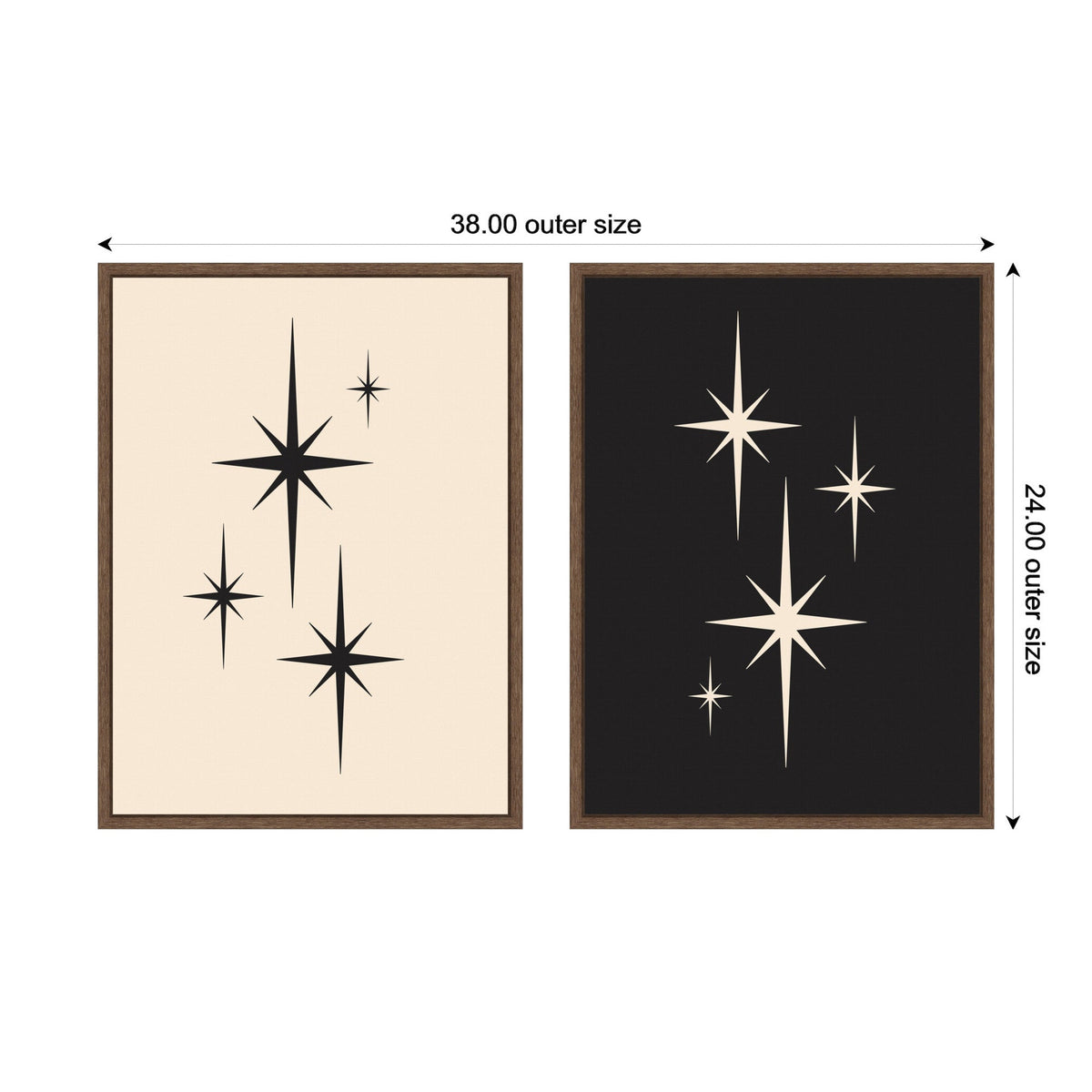 Starburst Retro Atomic 70s Style MCM Minimalist 2 Piece Framed Canvas Wall Art Set by Lucky Guava