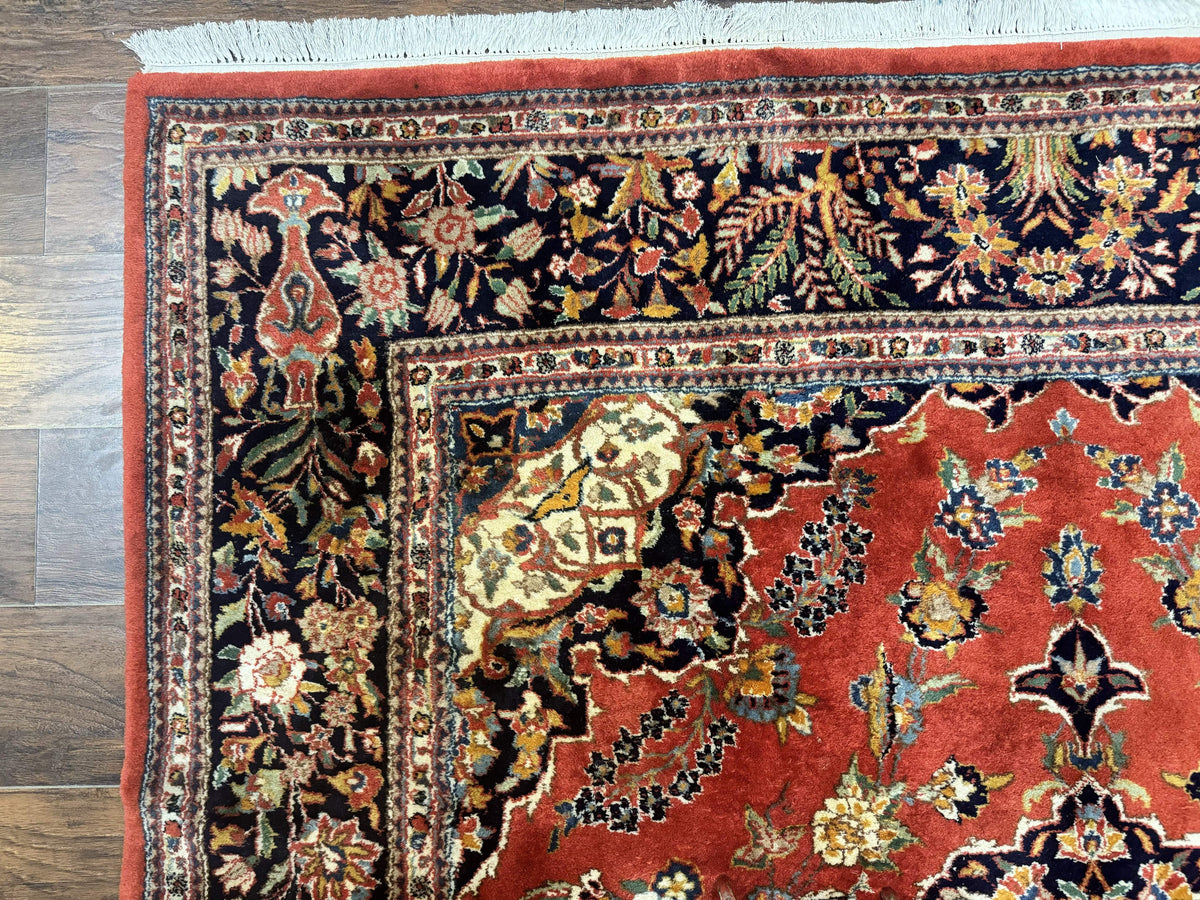 Indo Persian Rug 7x10, Vintage Handmade Wool Carpet, Floral Medallion Traditional Rug, Red and Midnight Blue - Jewel Rugs, view 7
