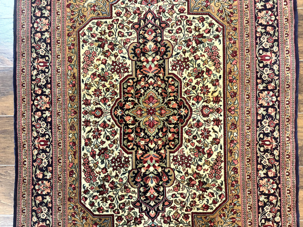 Persian Qum Rug 3.6 x 5, Kork Wool, Very Finely Hand Knotted 325 KPSI, Rare, Semi Antique - Jewel Rugs, view 13