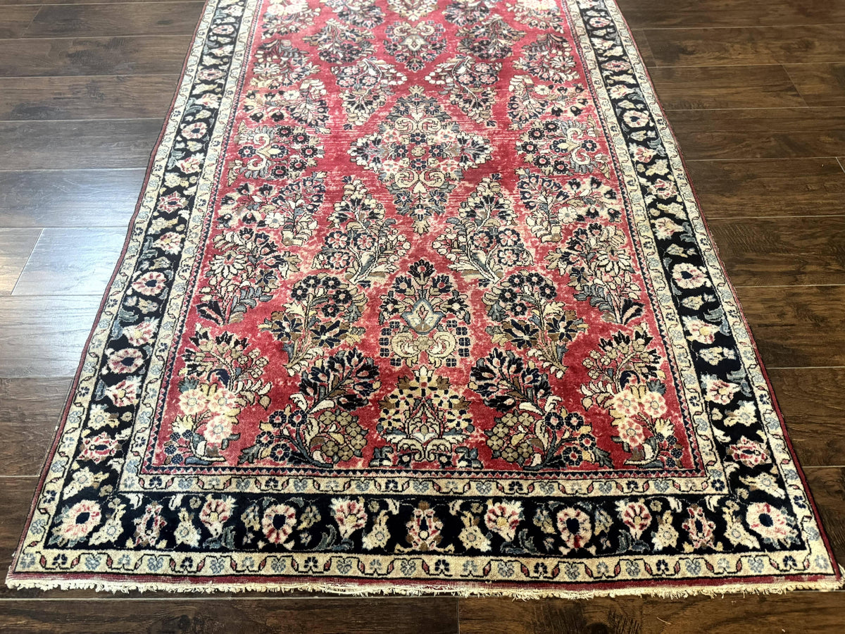 Antique Persian Sarouk Rug 4x7, Floral, Red 1920s Persian Wool Carpet - Jewel Rugs, view 6