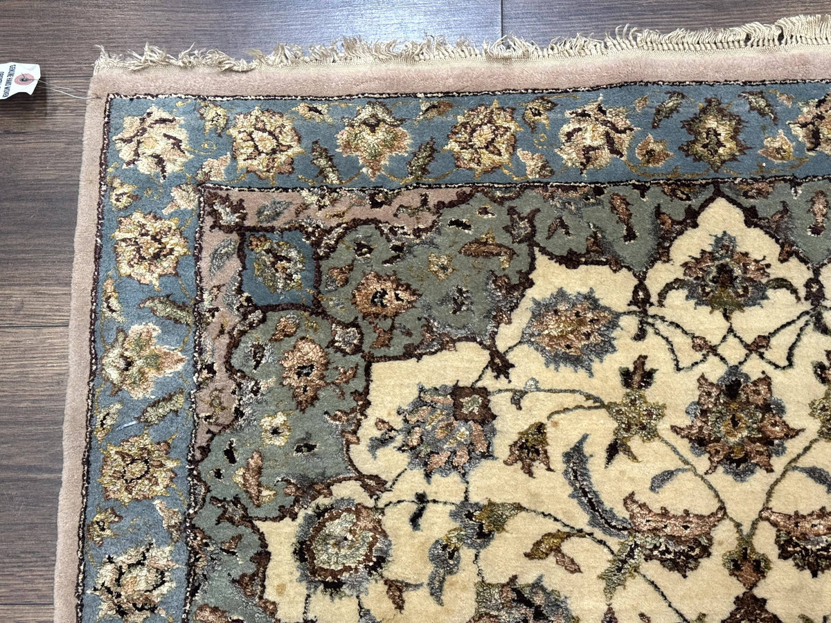 Persian Isfahan Rug 3x5, Fine 310 KPSI, Kork Wool Silk Foundation, Cream & Light Green - Jewel Rugs, view 6