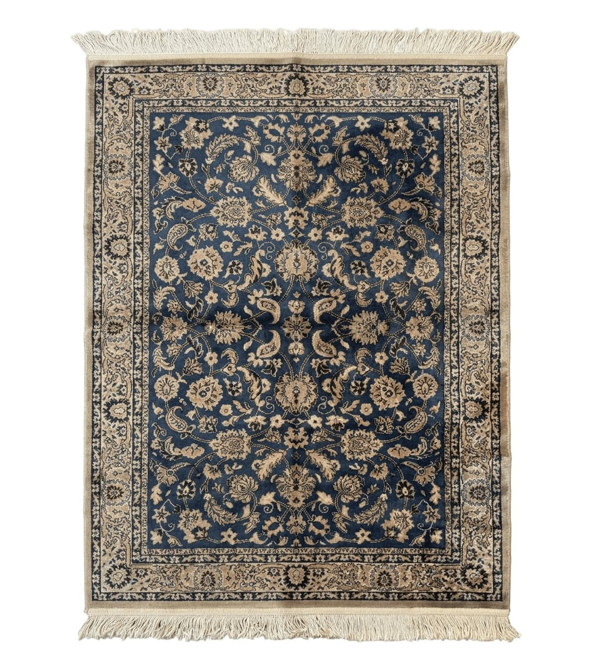 Vintage Art Silk Rug 3x4, Traditional Oriental Persian Design Rug, Belgium Power Loomed Rug, Navy Blue - Jewel Rugs