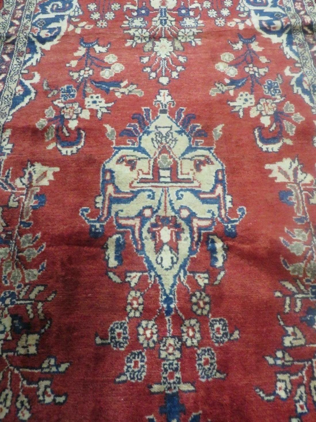 Persian Runner Rug 3 x 12, Antique Wool Oriental Runner, Floral Vases, Red & Navy Blue - Jewel Rugs, view 3