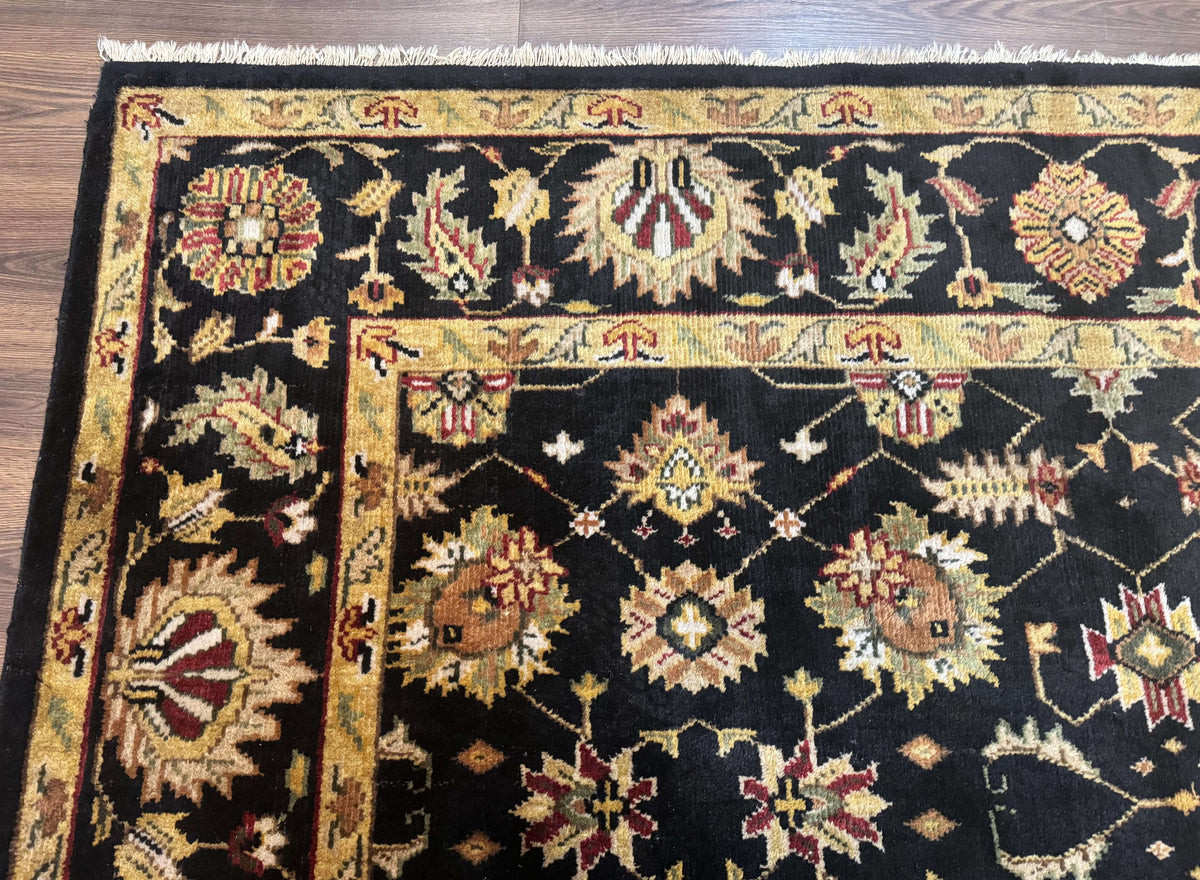 Indo Persian Mahal Rug 8x10, Black and Gold, Wool Hand Knotted Oriental Carpet - Jewel Rugs, view 7