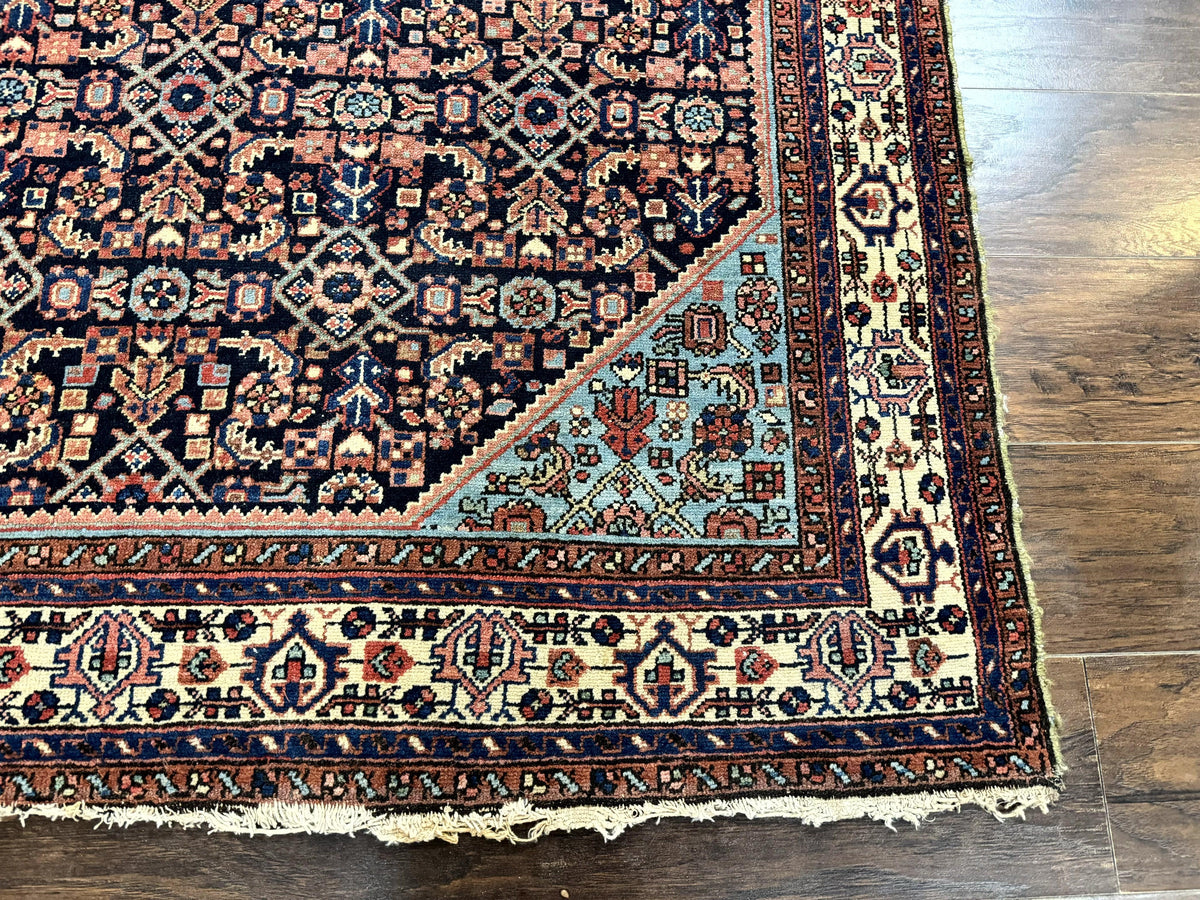 Antique Persian Rug 5 x 6.7, Navy Blue & Ivory, Handmade Persian Wool Carpet, Hamadan Angelas Rug - Jewel Rugs, view 10