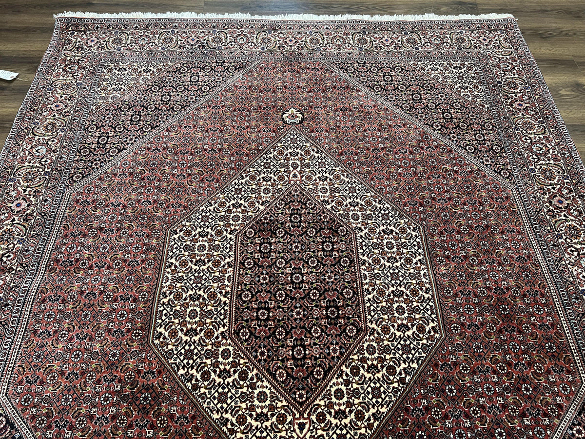 Wonderful Persian Bidjar Rug 7x8 ft, Almost Square Oriental Carpet, Herati Mahi, Highly Detailed, Ivory Red Navy Blue, Very Fine Handmade Bijar Rug - Jewel Rugs, view 12