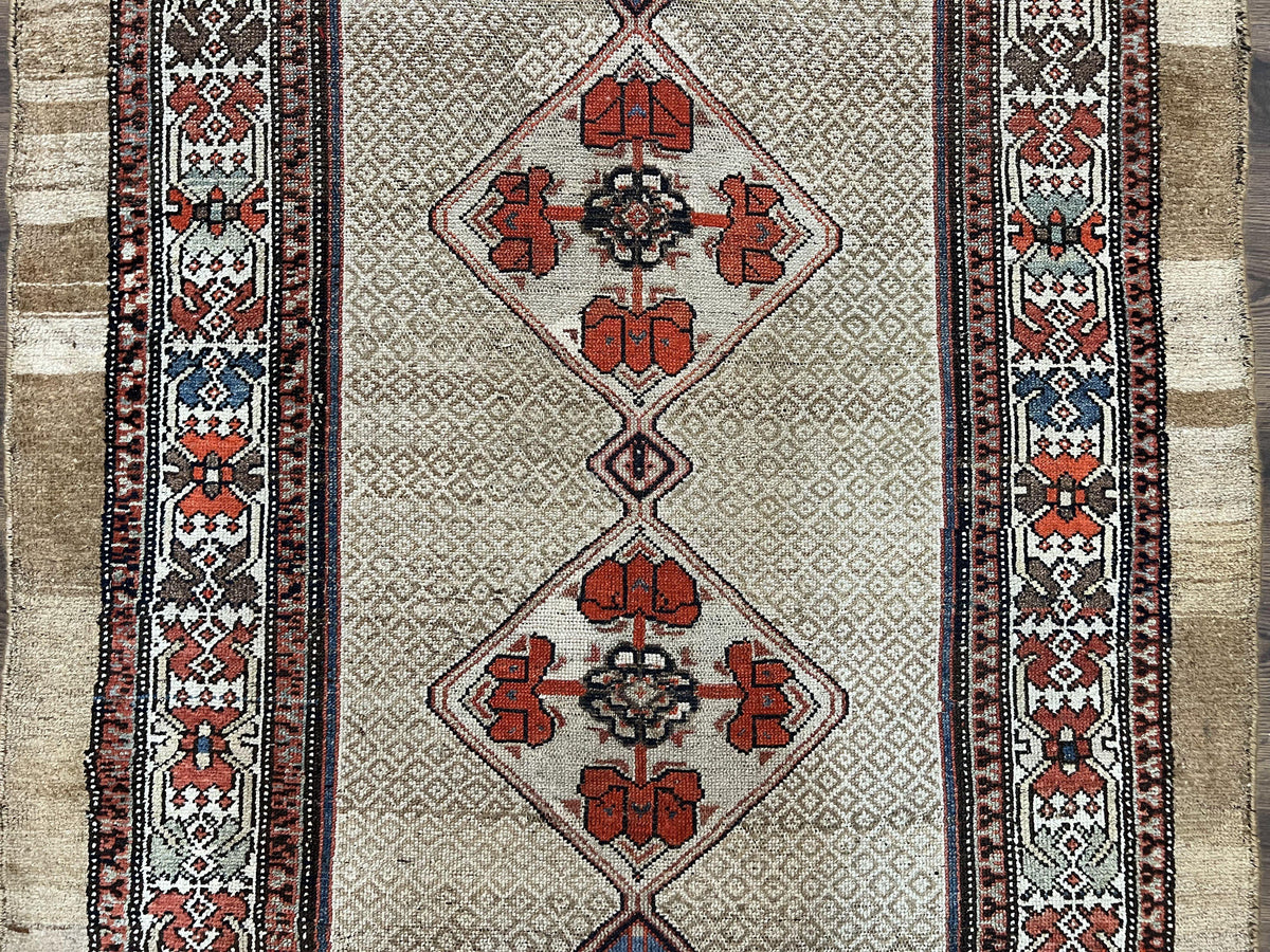 Rare Persian Sarab Tribal Runner Rug 4 x 10, Antique, Geometric Medallions, Camel Hair Runner - Jewel Rugs, view 4