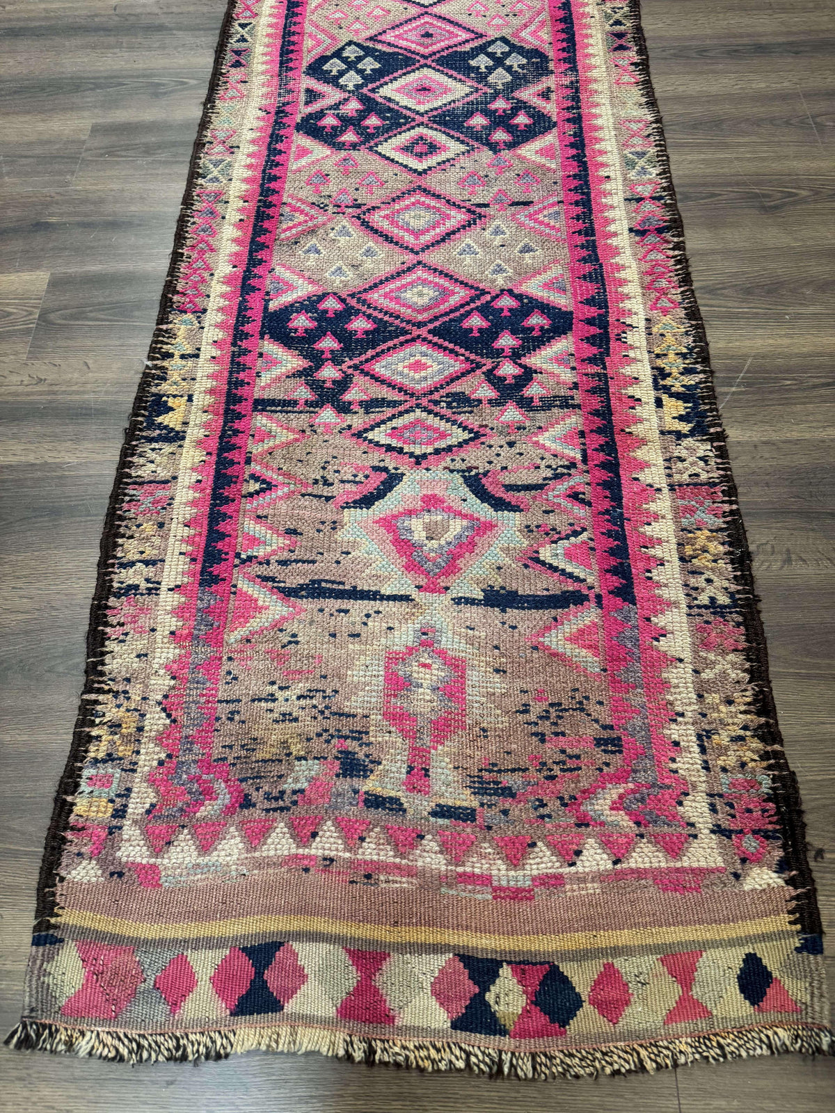 Turkish Runner Rug 3x10, Pink and Navy Blue, Bohemian Runner for Hallway or Kitchen, Vintage, Geometric, Tribal - Jewel Rugs, view 10