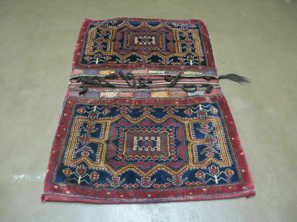 3' X 4.5' Antique Handmade Turkish Tribal Wool Rug Double Saddle Bag Nice - Jewel Rugs