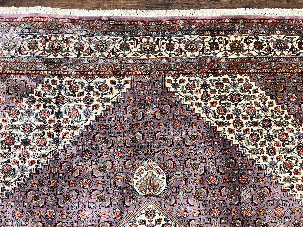 Indo Persian Bidjar Rug 8x10, Purple and Ivory Hand Knotted Wool Vintage Oriental Carpet, Herati Mahi Pattern, 8 x 10 Traditional Fine Rug - Jewel Rugs, view 3