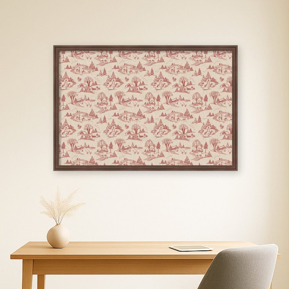 Kate and Laurel Framed Fabric Pinboard Wonderland Red Toile