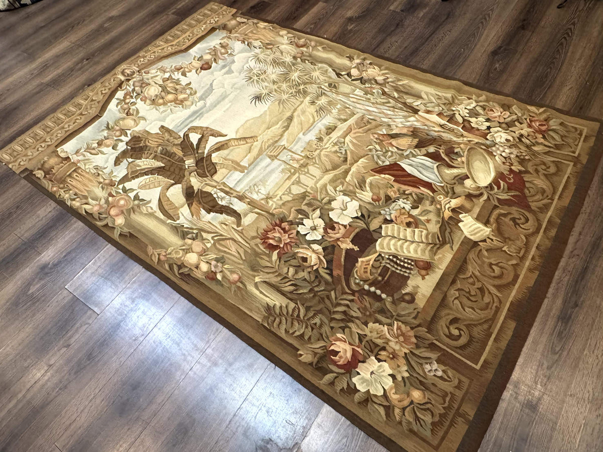 Vintage French Tapestry 5x7, Handmade, Wool, Aubusson Weave - Jewel Rugs, view 3