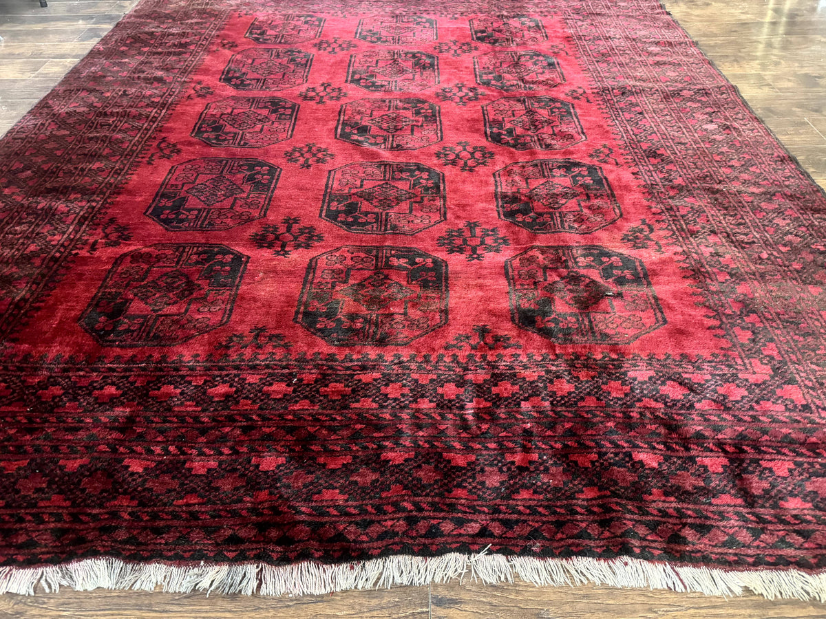 Afghan Turkoman Rug 9x10, Red Beshir Carpet, Tribal, Wool, Antique - Jewel Rugs, view 5