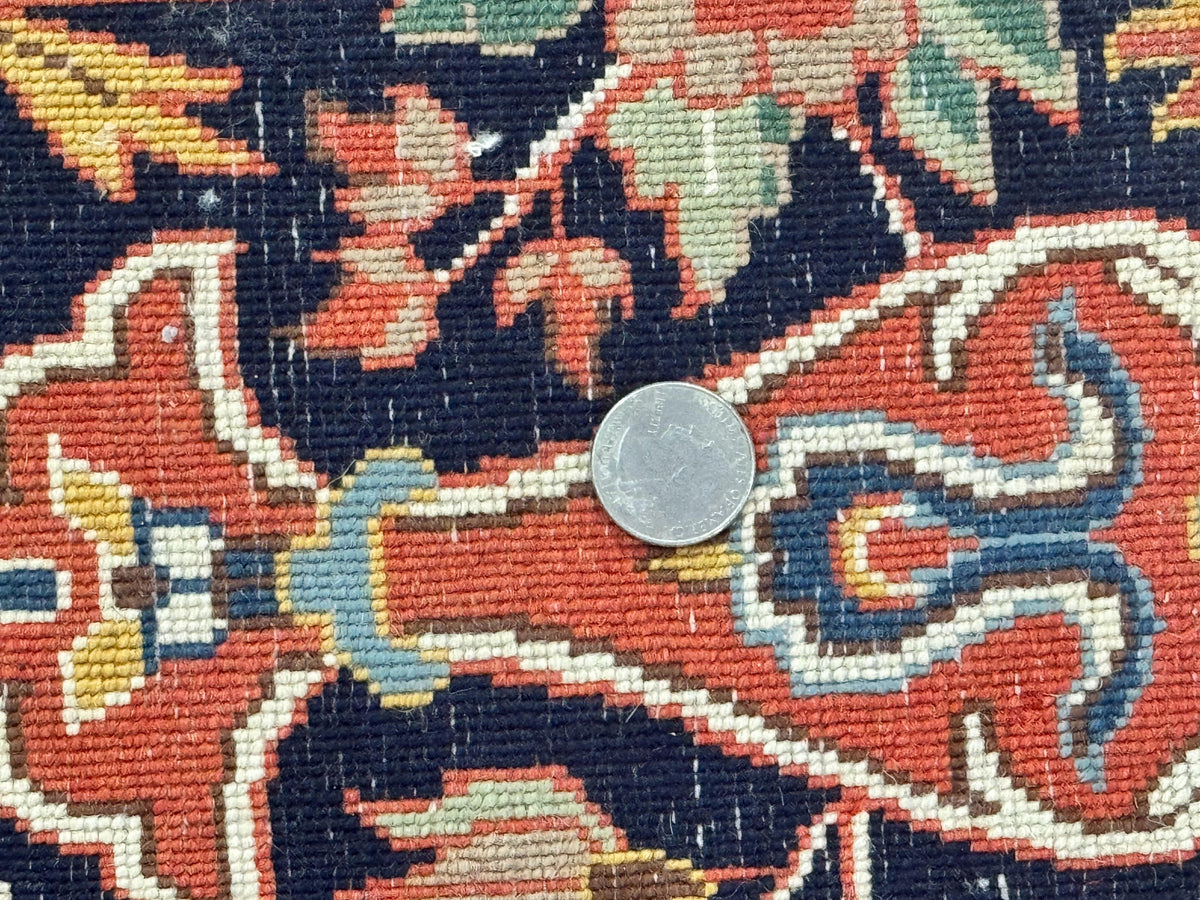 Indo Persian Rug 7x10, Vintage Handmade Wool Carpet, Floral Medallion Traditional Rug, Red and Midnight Blue - Jewel Rugs, view 11