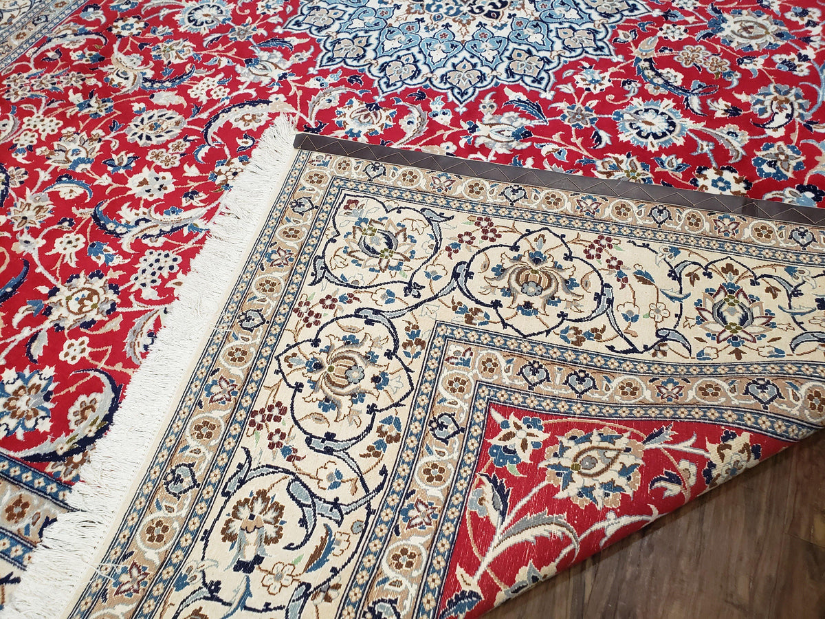 Persian Nain Rug 8x12, Red and Ivory, Signed - Jewel Rugs, view 10