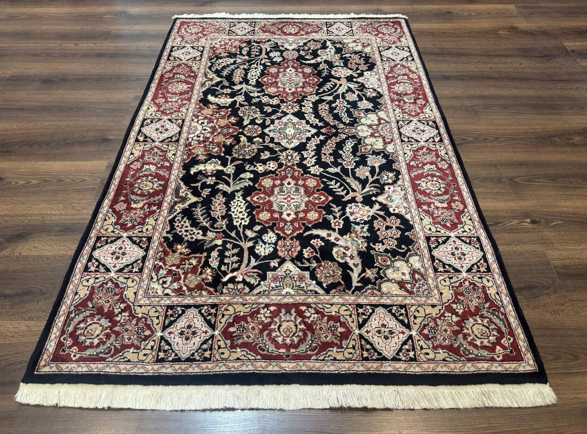 Pak Persian Rug 4x6, Black and Burgundy, Floral Allover, Wool and Silk - Jewel Rugs, view 2