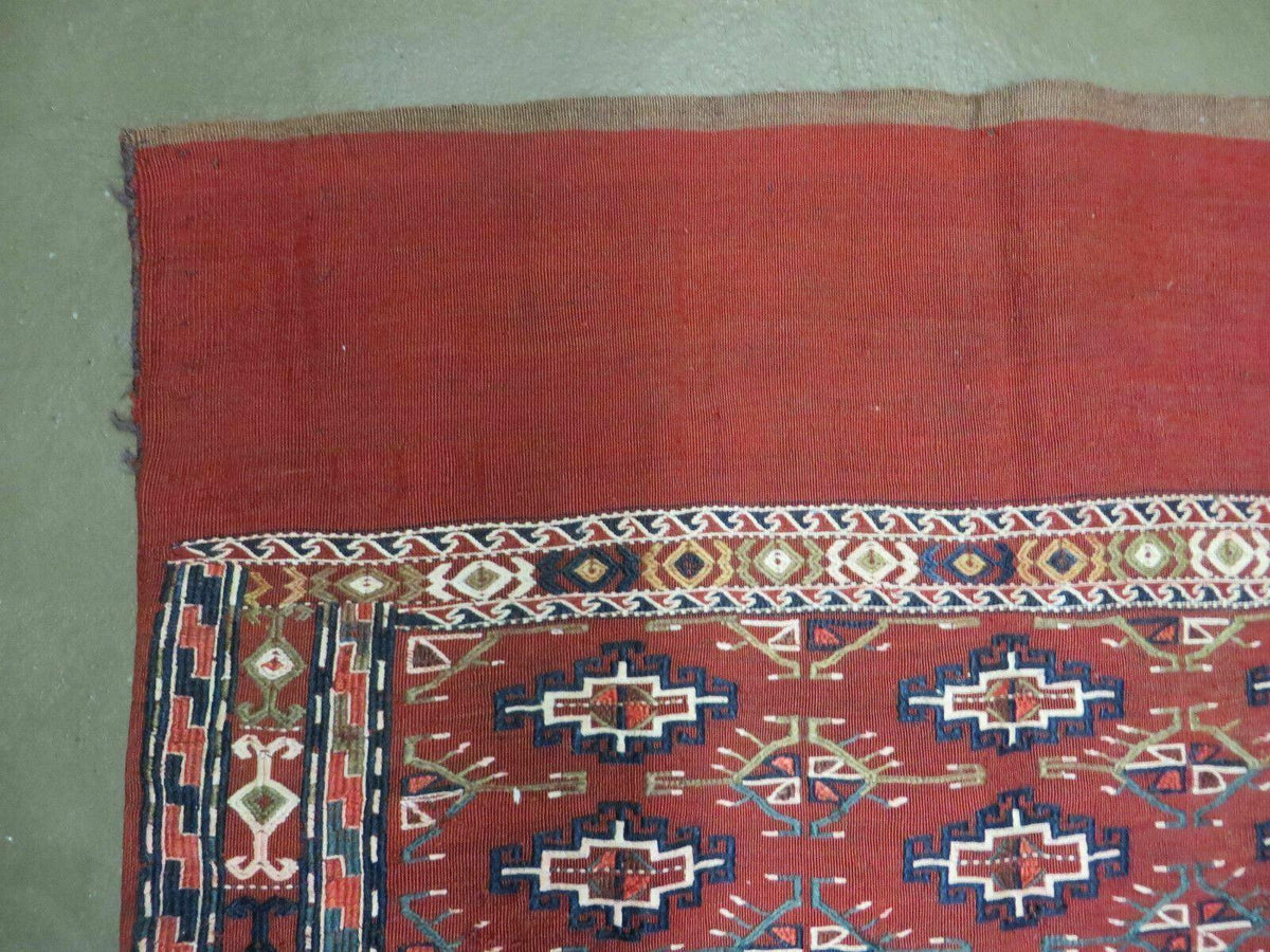 45" X 32" Antique Handmade Bokhara Turkoman Yomud Chuval Wool Rug Soumak NICE - Jewel Rugs, view 4
