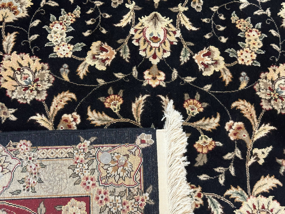 Sino Persian Rug 9x12, Fine Elegant Oriental Carpet 200 KPSI, Black and Dark Red, Allover Floral - Jewel Rugs, view 10
