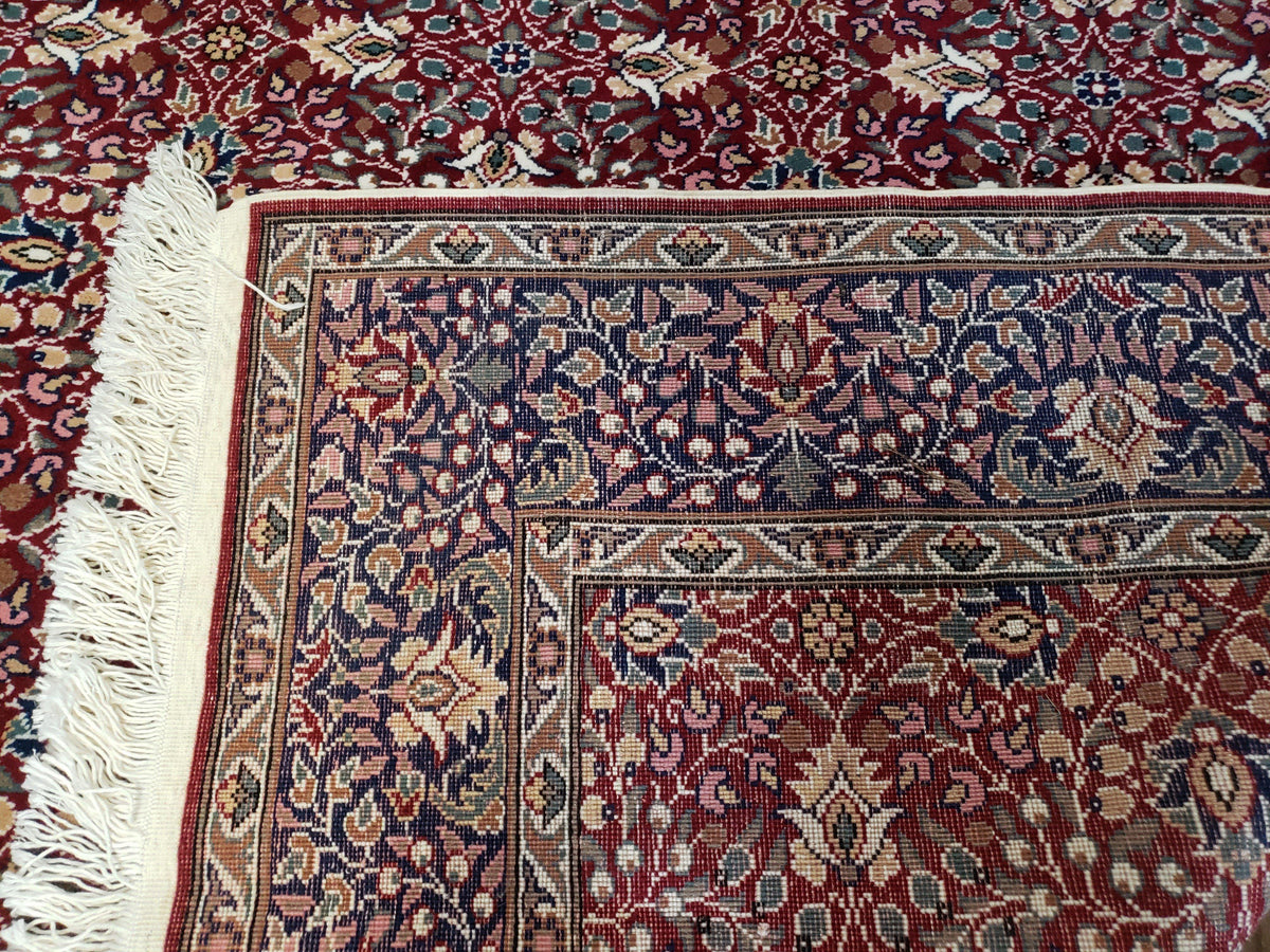Vintage Turkish Sivas Area Rug 6.5 x 9.5, Wool Hand-Knotted Red & Midnight Blue Allover Floral Pattern Oriental Carpet, 6x9 Traditional Rug - Jewel Rugs, view 10