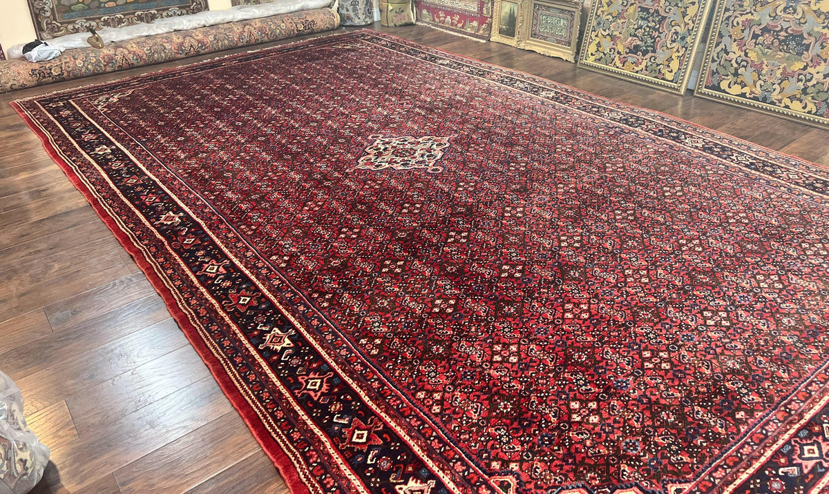 Large Persian Tribal Rug 11x17, Palace Sized Wool Handmade Vintage Carpet, Oversized Hand Knotted Rug, Red, Hamadan Dargazin Rug - Jewel Rugs, view 2
