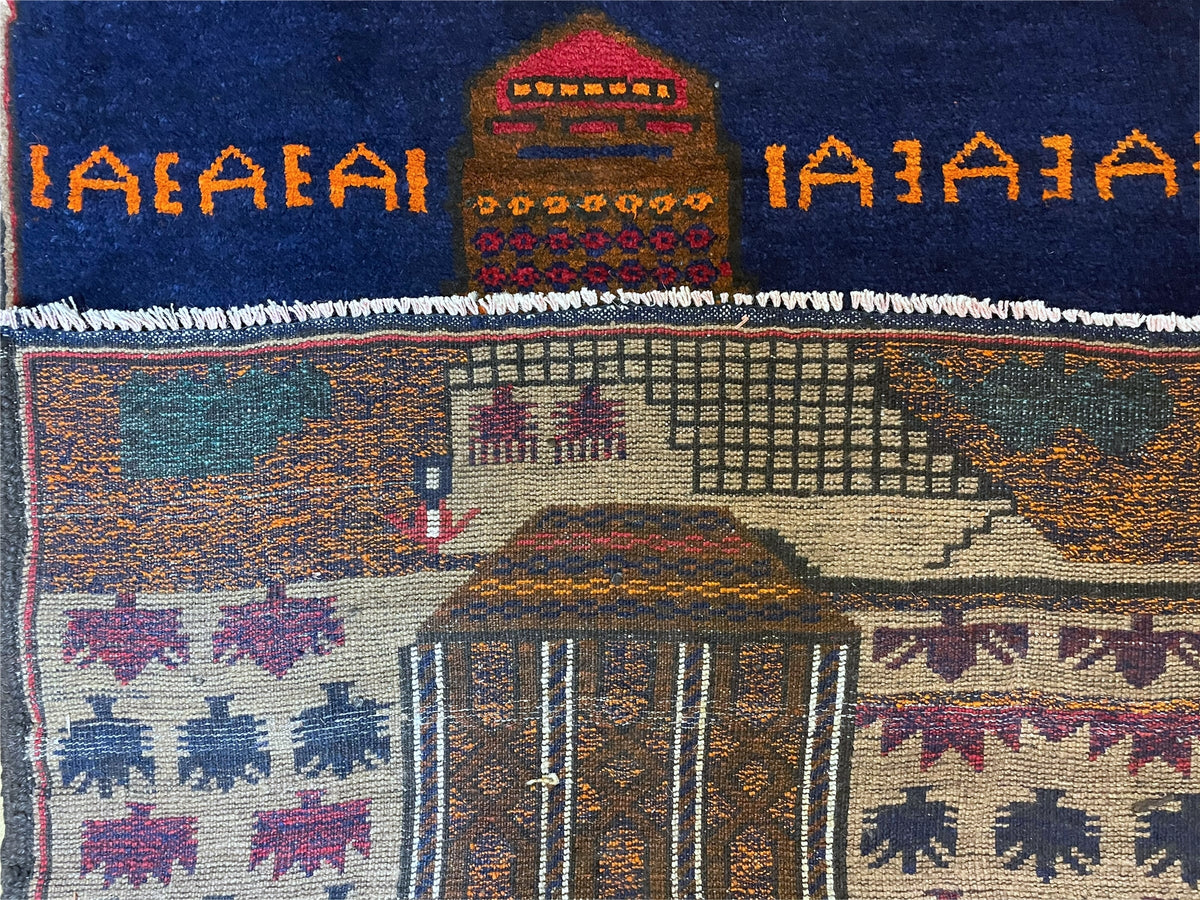 3 X 4.5 Vintage Handmade Tribal Wool Rug Baluchi Rug Afghan Rug Red Blue Beige - Jewel Rugs, view 10