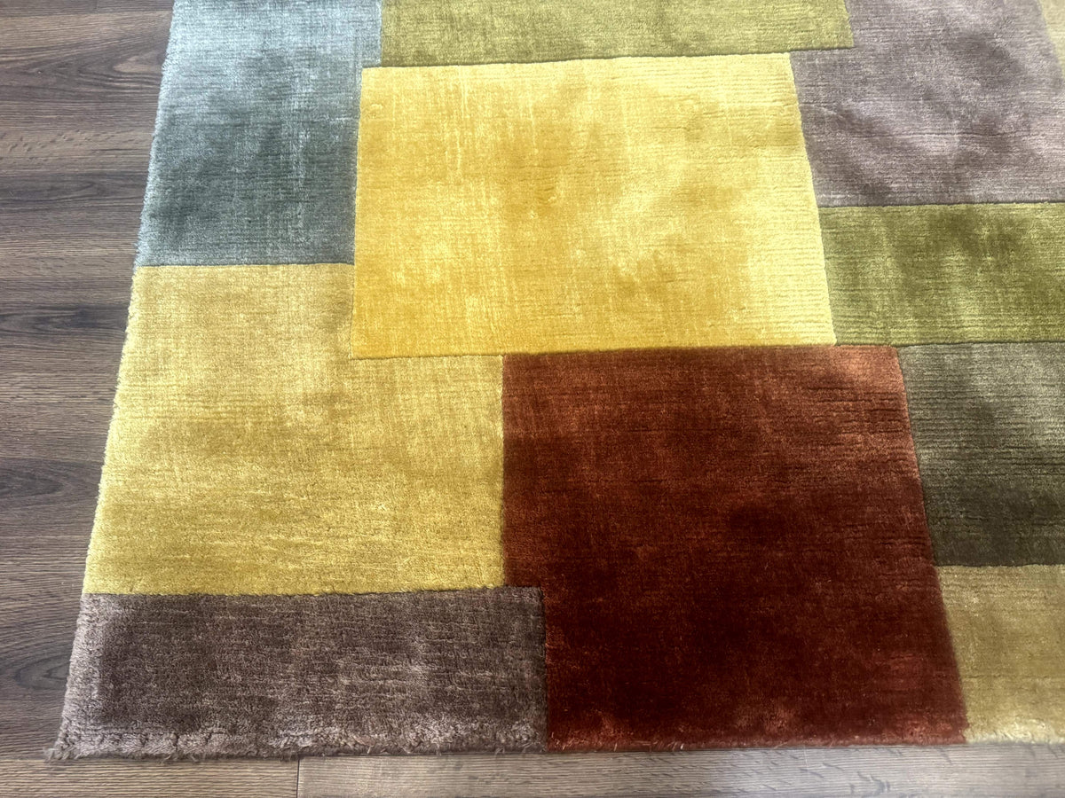 Modern Tibetan Wool Rug 8x10, Multicolor, Thick Pile, Contemporary, Nepali, Handmade - Jewel Rugs, view 9