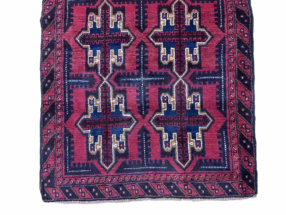 3X5 Vintage Handmade Tribal Wool Rug Balouchi Rug Afghan Rug Red Beige Blue Nice - Jewel Rugs, view 6