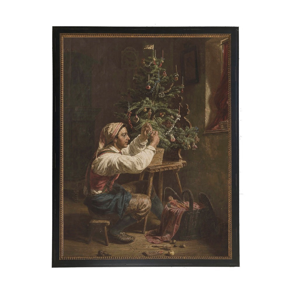 Vintage oil reproduction of a Christmas Scene - Antique Curiosities