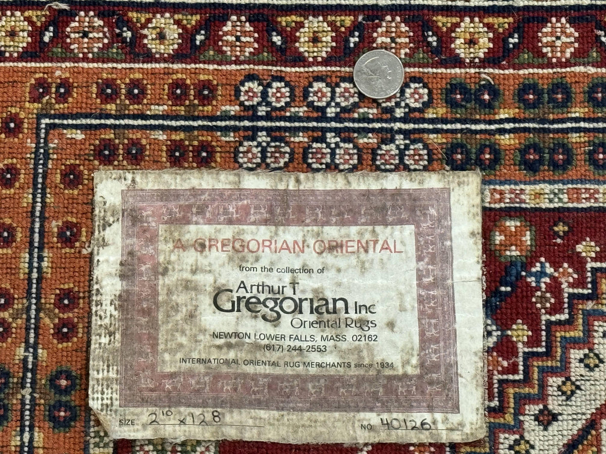 Antique Persian Qashqai Runner Rug 3 x 13 ft, Tribal Runner, Geometric Medallions, Red Ivory Blue, Wool - Jewel Rugs, view 10