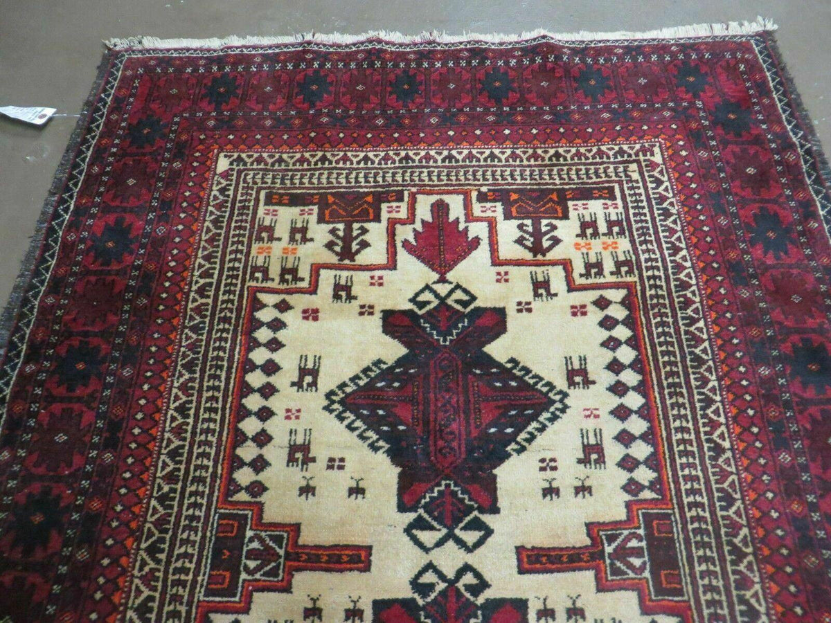 4' X 7' Vintage Handmade Pakistan Turkoman Bokhara Balouch Woven Wool Rug Nice - Jewel Rugs, view 3