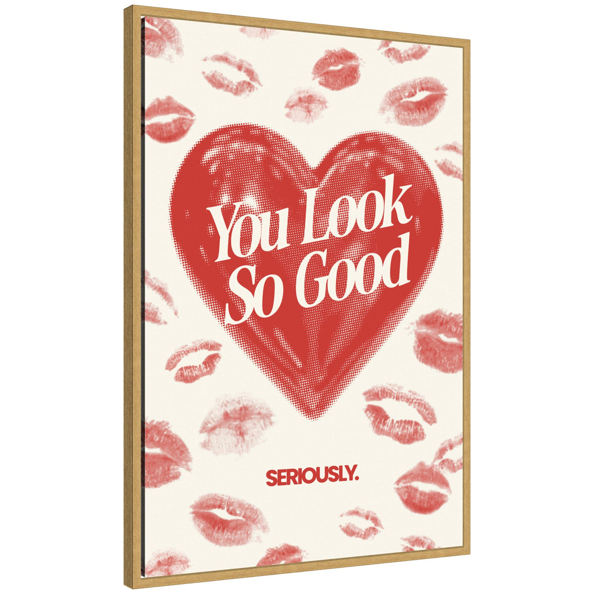 You Look So Good Red Lipstick Inspirational Quote by Lucky Guava Framed Canvas Wall Art Print