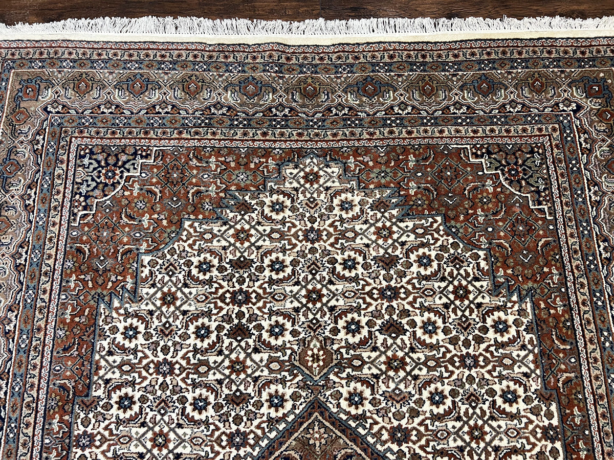 Indo Persian Rug 7x10 ft, Hand Knotted Wool Vintage Oriental Carpet 7 x 10, Traditional Handmade Herati Bidjar Cream Rug, Medallion Rug - Jewel Rugs, view 3