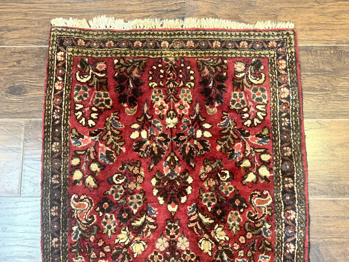 Small Persian Sarouk Rug 2x4, Floral, Red Hand Knotted Wool Traditional Oriental Carpet, Antique Persian Rug 2 x 4 - Jewel Rugs, view 3