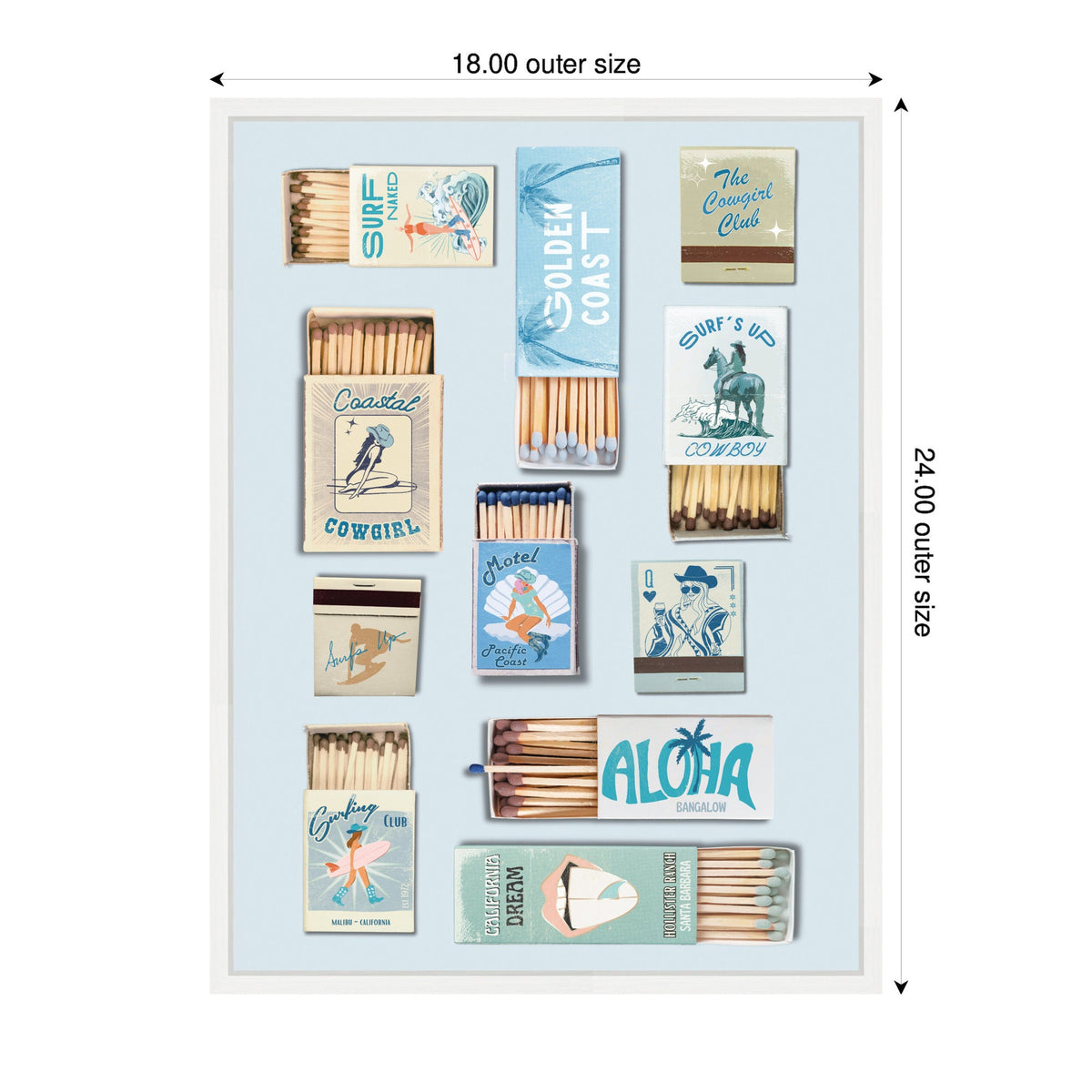 Retro Matchbox Blue Coastal Cowgirl 18x24 FC by Honey Island Studio Framed Canvas Wall Art Print