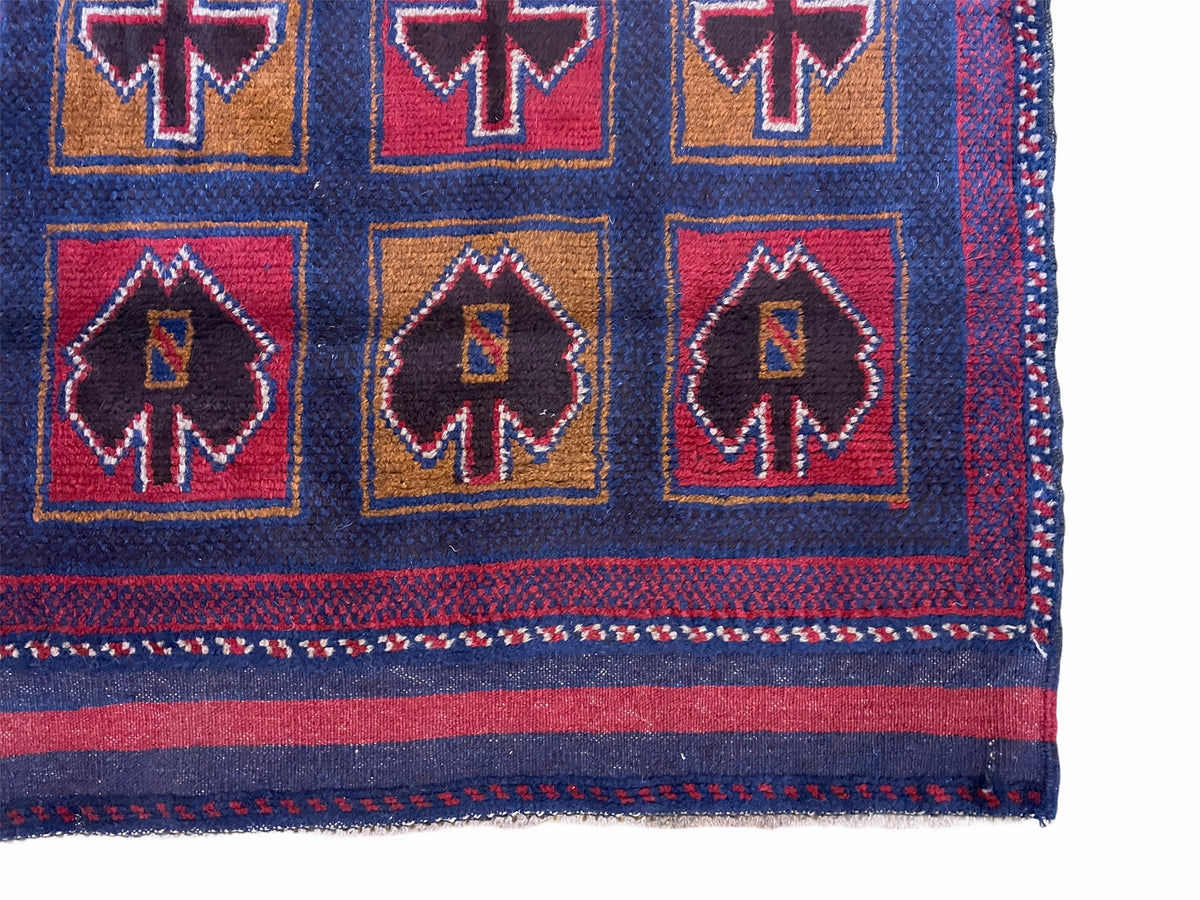 2' 9" X 4' 5" Vintage Handmade Tribal Wool Rug Balouchi Afghan Rug Blue Red 3x5 - Jewel Rugs, view 9