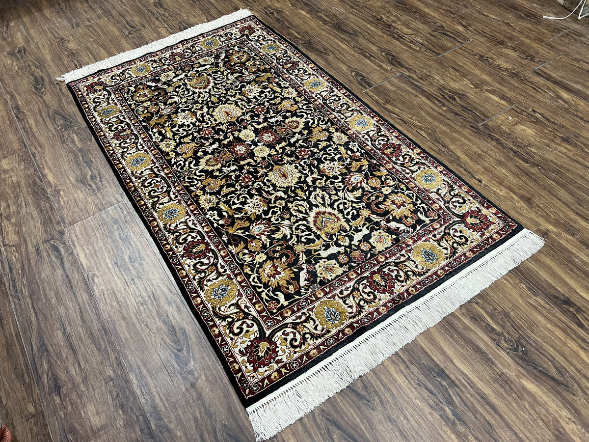 Sino Persian Silk Rug 3x5 Oriental Carpet 3 x 5 Fine Silk Rug, Black Ivory Gold, Animal Motifs, Flowers, High Quality, Vintage Silk Rug Wow - Jewel Rugs, view 13