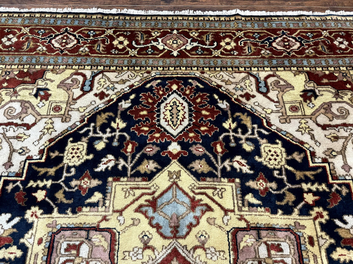 Indo Persian Heriz Rug 8x10, Geometric Medallion, Serapi Carpet, Wool Vintage Rug - Jewel Rugs, view 4