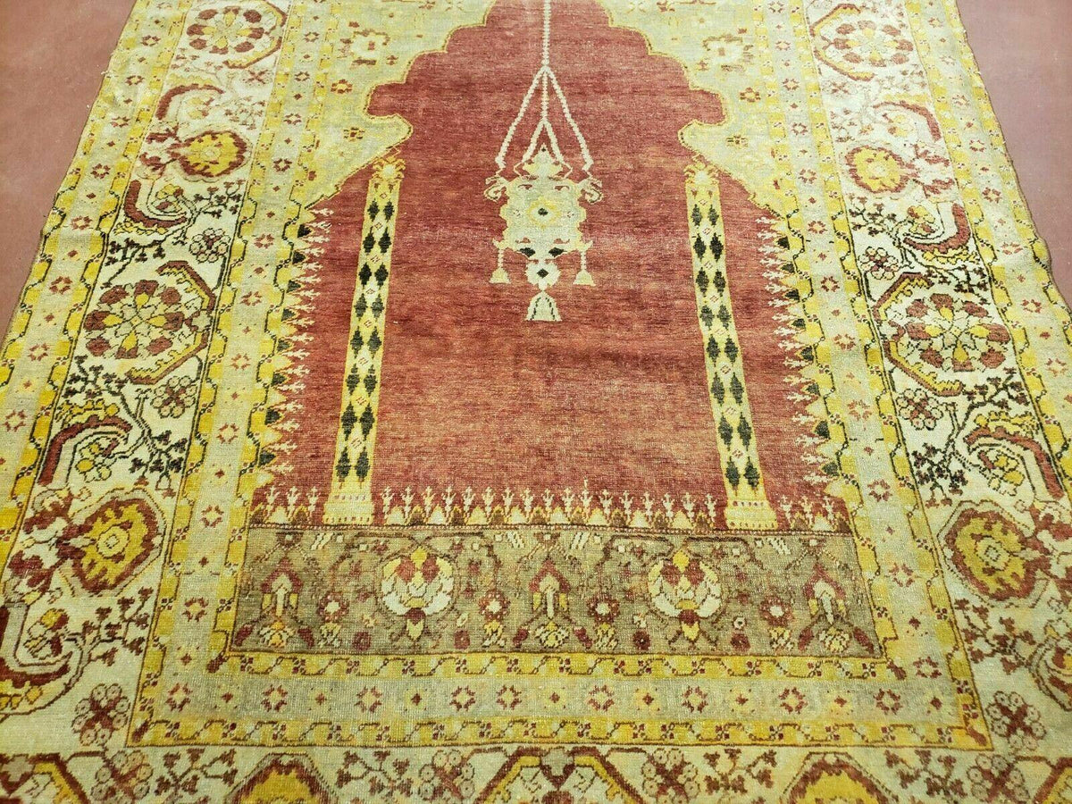 4' 5" X 7' Antique HandmadeTurkish Prayer Melas Oushak Wool Rug Mehrab Nice - Jewel Rugs, view 5