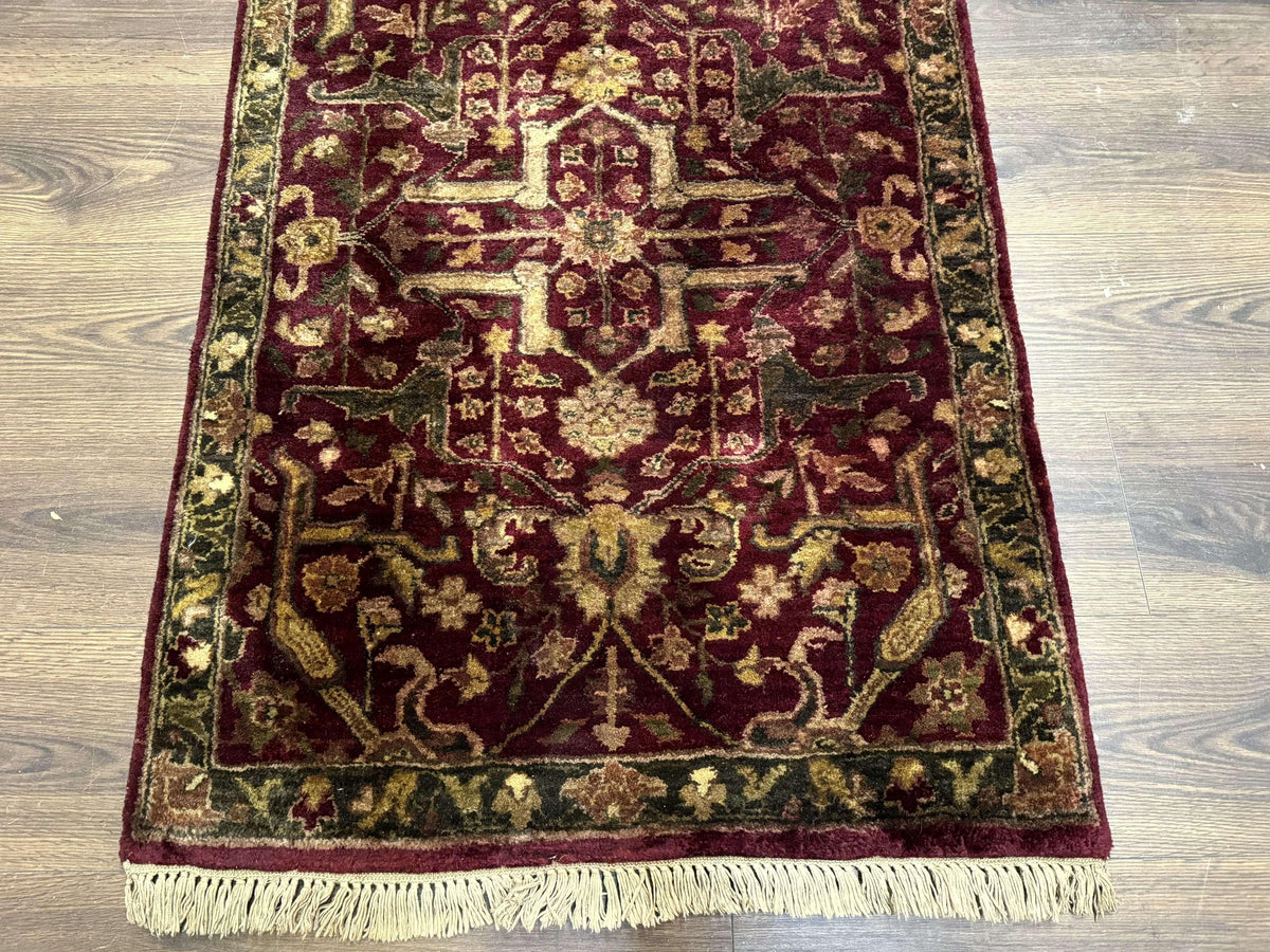 Indo Persian Runner Rug 2.7 x 13.8, Maroon, Wool, Handmade Indian Rug for Hallway - Jewel Rugs, view 5