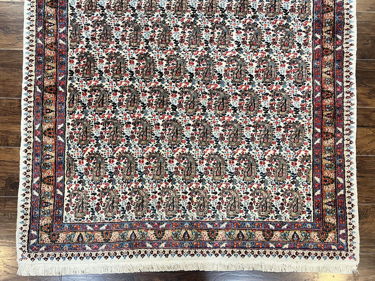 Persian Rug 4x6, Mashad Kashmar Rug, Boteh Paisley Design, Allover Repeated Pattern, Ivory Hand Knotted Vintage Semi Antique Persian Oriental Carpet - Jewel Rugs, view 5