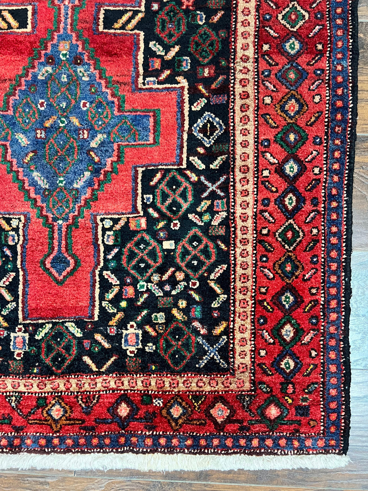 Persian Kurdish Senneh Runner Rug 3x9, Red Navy Blue, Medallions Wool Tribal Runner for Kitchen/Hallway 9ft Antique Handmade Oriental Runner - Jewel Rugs, view 10