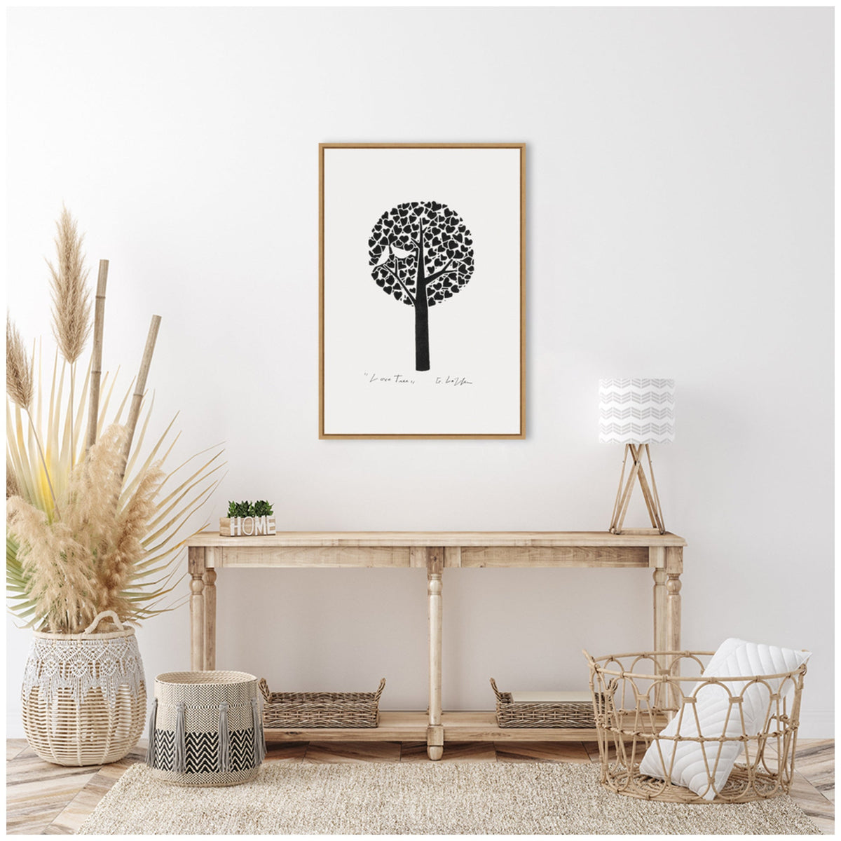 Sylvie Black and White Love Tree Linocut Framed Canvas by Giuliana Lazzerini