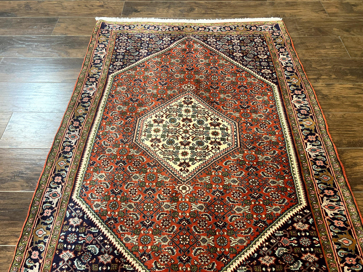 Persian Bidjar Rug 4x5, Finely Hand Knotted Vintage Carpet, Red and Navy Blue, Handmade Wool Rug, 180 KPSI - Jewel Rugs, view 13
