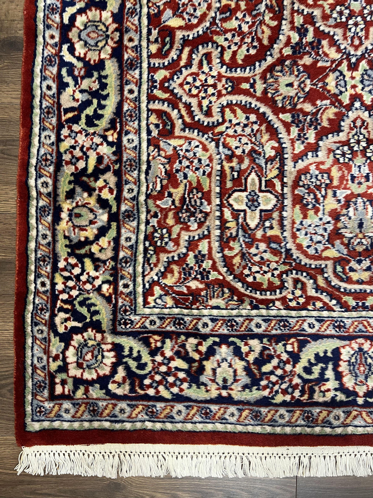 Indo Persian Rug 4x7, Allover Floral Oriental Carpet, Red and Navy Blue, Hand Knotted Indian Kashmiri Traditional Vintage Area Rug 4 x 7 ft - Jewel Rugs, view 9