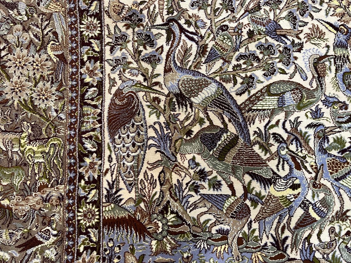Persian Isfahan Rug 5x8 - Tree of Life, Animal Pictorials, Kork Wool & Silk - Jewel Rugs, view 11