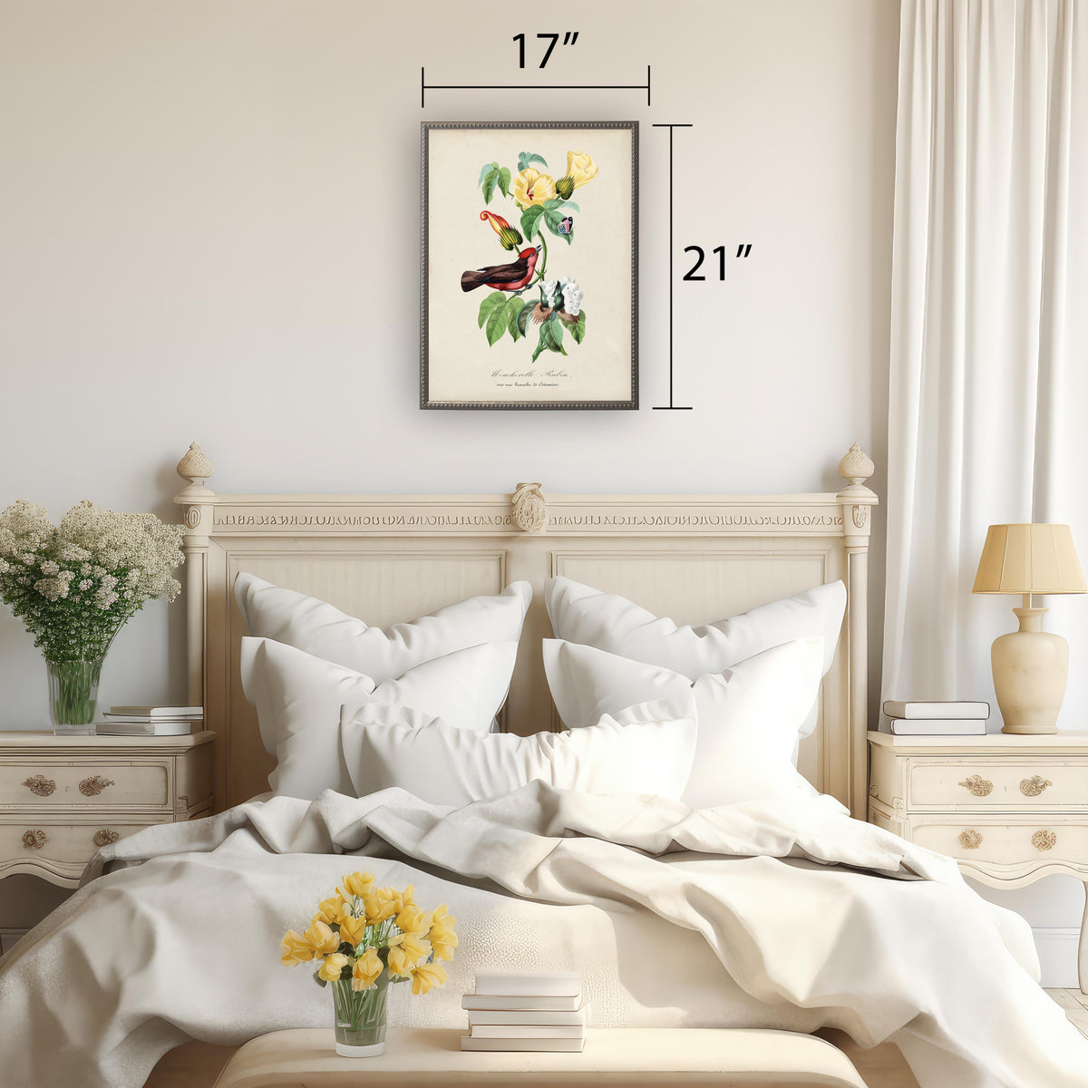 Flycatcher and Flower Print in Beaded Pewter Frame - Antique Curiosities, view 2