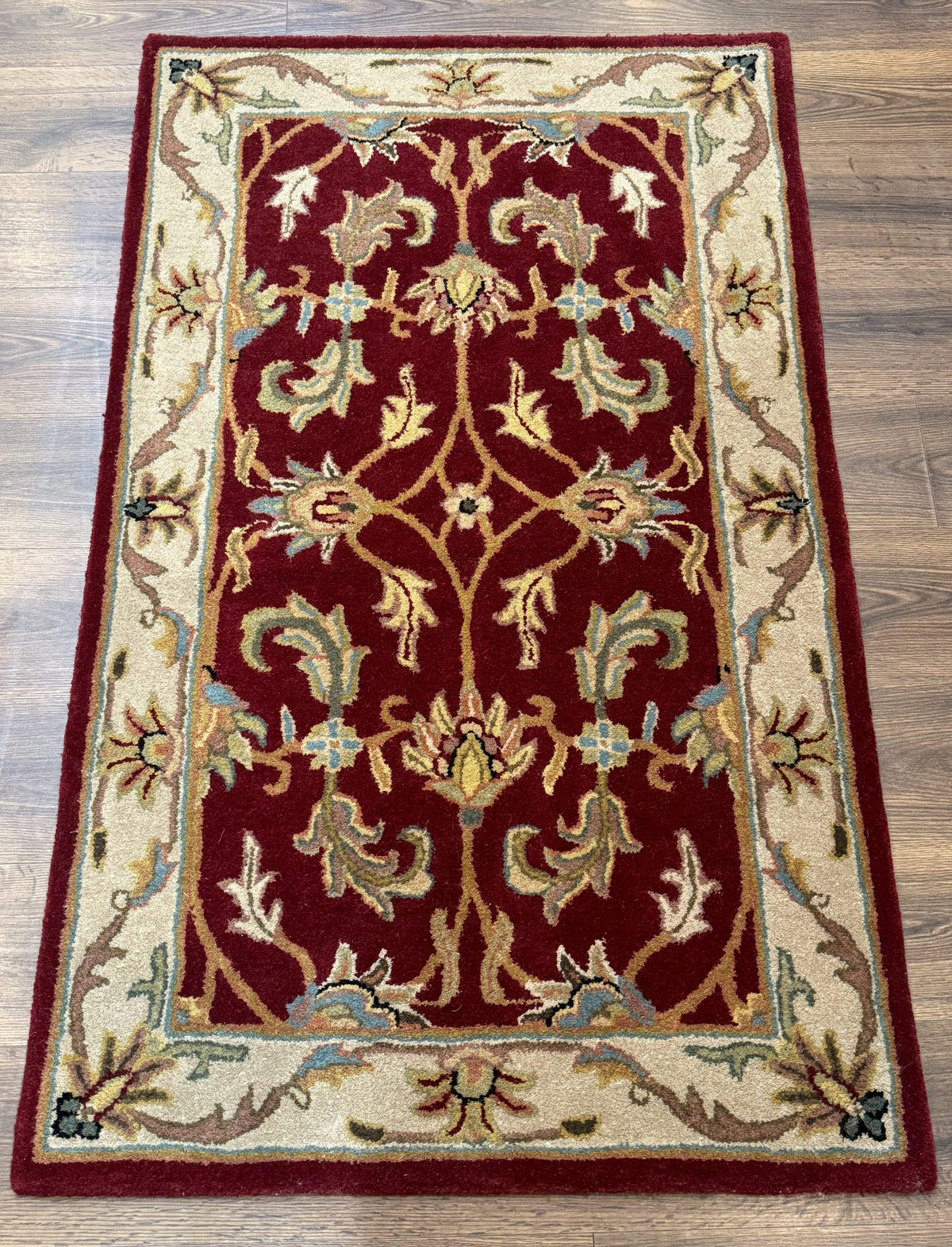 Small Floral Wool Rug 3x5, Safavieh Heritage Collection, Dark Red, Pair A - Jewel Rugs, view 2