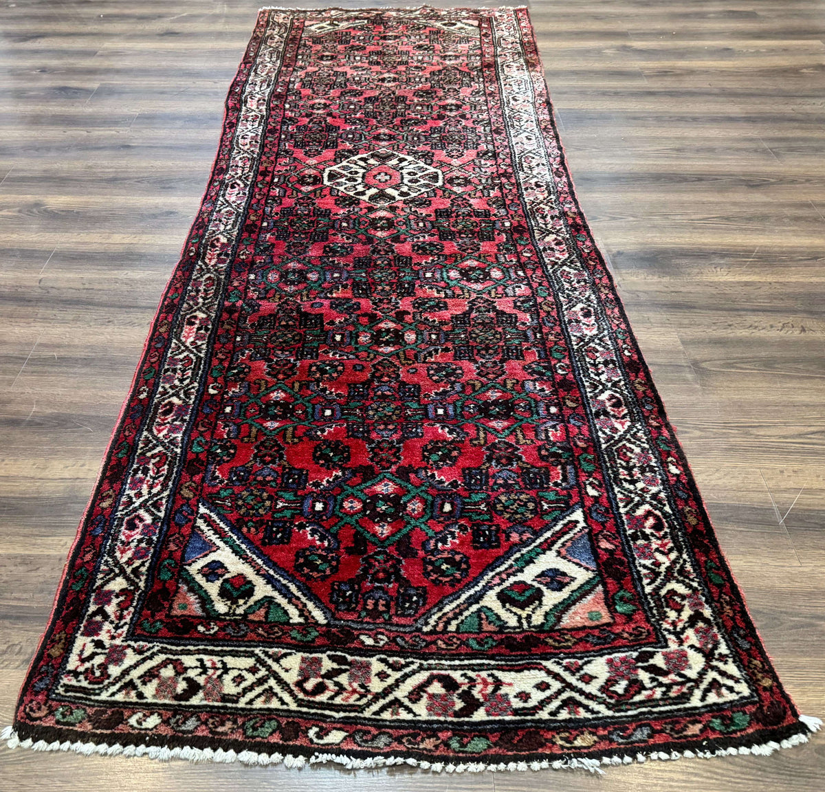 Persian Runner Rug 3x10, Wool Hand Knotted Hallway Rug 3 x 10 ft, Red and Ivory, Hamadan Angelas Runner - Jewel Rugs, view 9