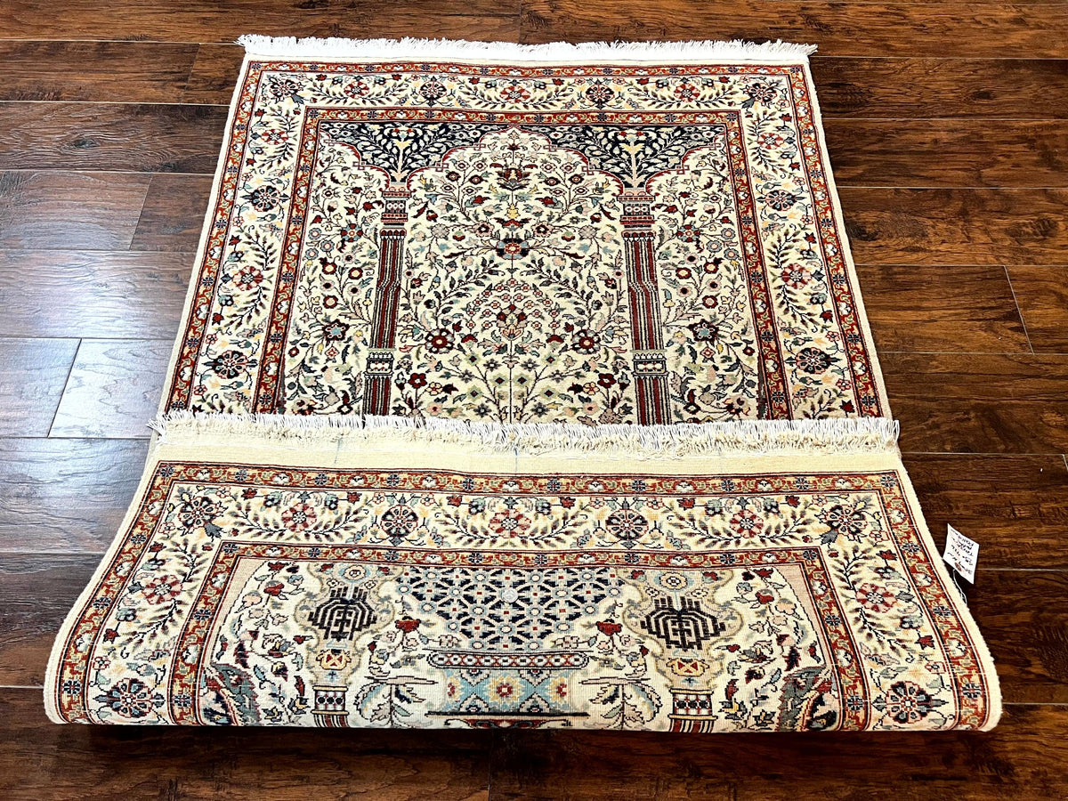 Pak Perisan Prayer Rug 4x6, Tree of LIfe Carpet, Handmade Vintage Wool Rug, Beige, Floral Vases - Jewel Rugs, view 11