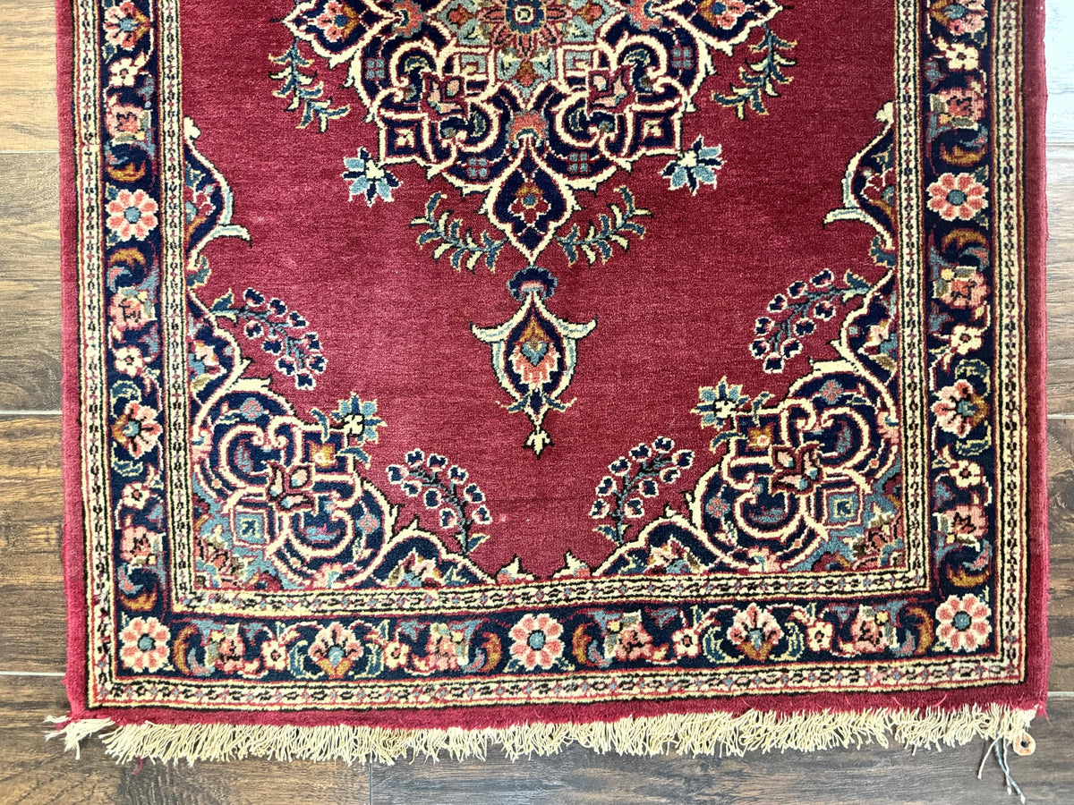 Small Persian Kashan Rug 2x3, Red and Navy Blue, Handmade Vintage Wool Semi Antique Persian Carpet, Semi Open Field - Jewel Rugs, view 5